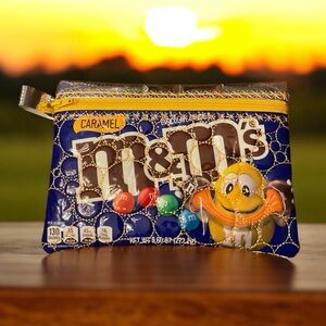 M&M’S Gold Stitch Metallic Silver Cotton Lined Collectible Zipper Case!